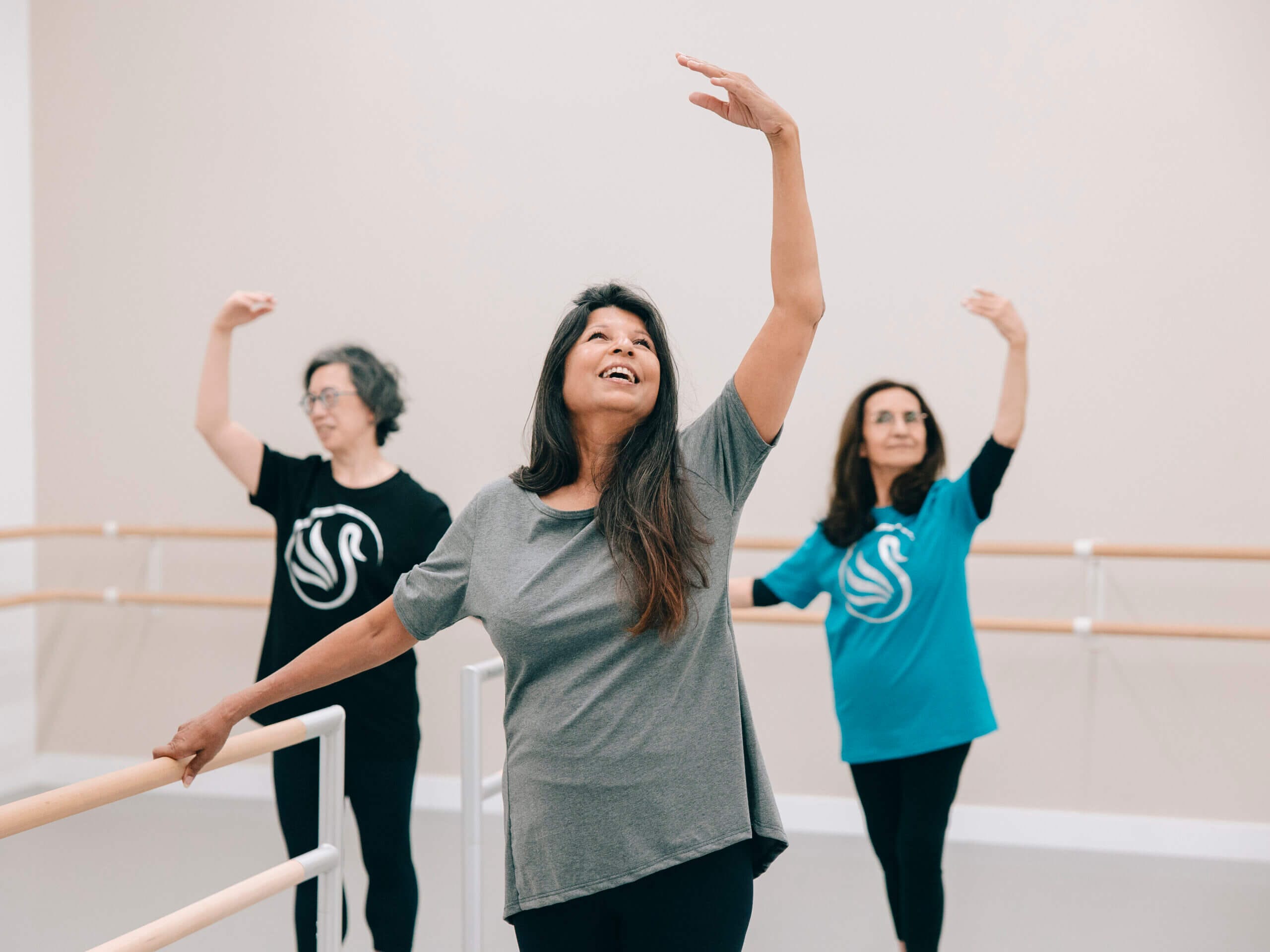 senior students taking an RAD Silver Swans ballet class